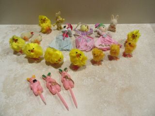 Vintage Easter Decorations Chicks Bunny Japan