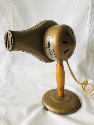 Vtg Kenmore Hair Dryer Model 559 8309 Bronze Color 1949 Wood Handle With Stand