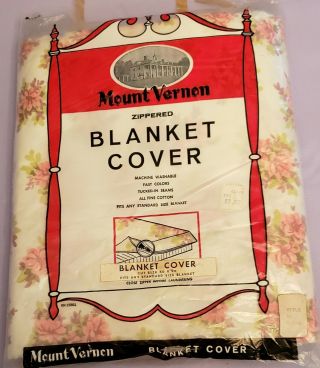 Vintage Mid Century Floral Comforter Blanket Cover Zippered Nos Size 80x90