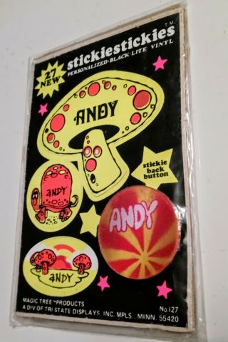 Vintage Mod Hippie Black - Lite Vinyl Stickers Andy Day - Glo Mushrooms C.  1967 - 68