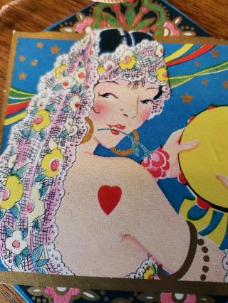 1920s Vintage Flapper Girl Art Deco Gypsy Tally Card Tambourine Heart Tattoo