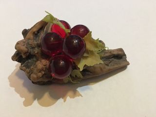 Vintage Mid - Century Modern Lucite Acrylic Red Grapes On Driftwood