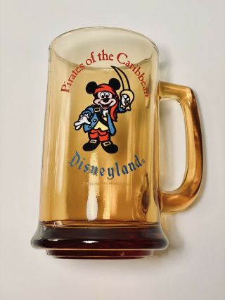 Vintage Disney,  Disneyland Mickey Mouse Pirates Of The Caribbean Amber Glass Mug