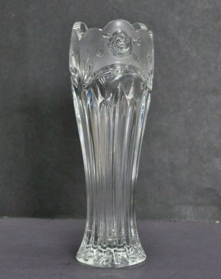 Vintage Oneida Southern Garden 7 " Bud Vase 24 Lead Crystal Glass Frosted Rose