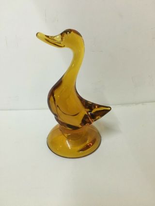 Vintage Mid Century Modern Viking Glass Amber Duck Glass Figurine 3
