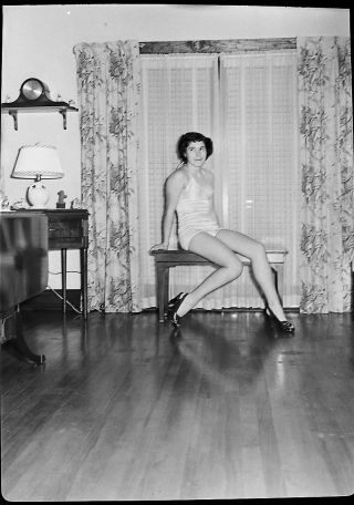 Ed J Vintage Photo Negative - Pretty Young Woman - High Heels - Old Shot
