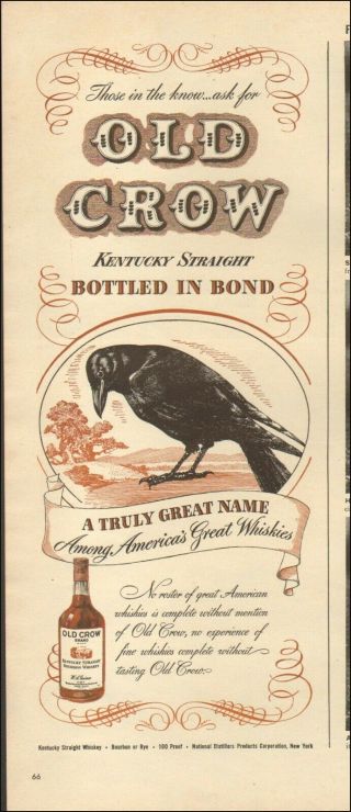 1946 Vintage Ad For Old Crow Retro Black Crow Bottle Art Whiskies 092720