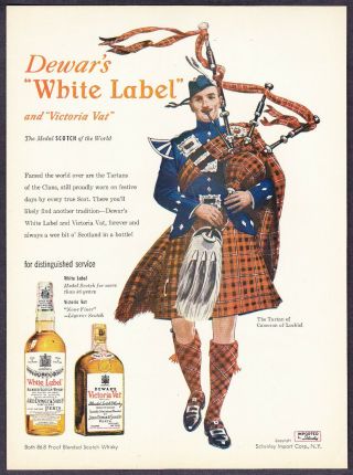 1950 Tartan Of Cameron Of Lochiel Scottish Piper Art Dewar 