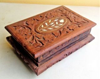 Vintage Wooden Wood Hand Carved Trinket Box Floral Design 6.  5 " X 4.  5 " X 2.  5 "
