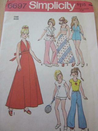 Vintage 1974 Simplicity Sewing Pattern Barbie Doll Clothes Bellbottoms 70s