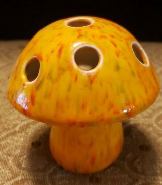 Vintage Ceramic Mushroom Toadstool Incense Holder Shaker Flower Frog Mod 70s 3 "