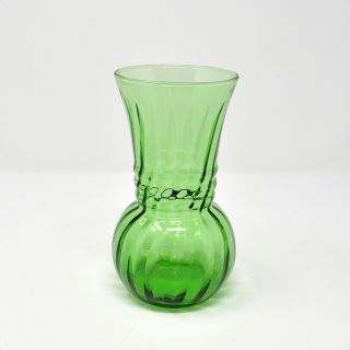 Vintage Anchor Hocking Green Swirl Optic Glass Vase Ribbed 6.  5 "