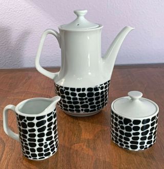 Vintage Mid Century Modern Coffee Or Tea Set - Black & White - 60 