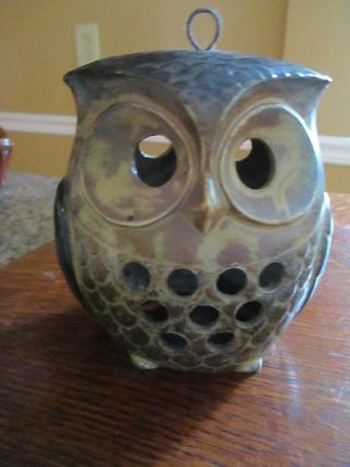 Vintage Double Sided Mid Century Ceramic Hanging Pottery Swag Owl Light Retro