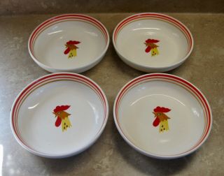 4 Holt Howard Red Rooster Ceramic Ceral Bowls Colorful Chicken Design