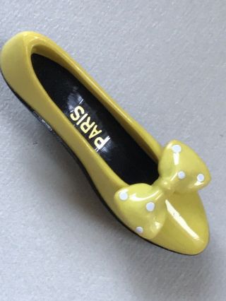 Vintage Paris High Heel Yellow Plastic Shoe Brooch Pin 3”