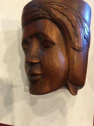 Vintage Hand Carved Monkey Pod Wood Mug Philippines Head Bust Cup 3