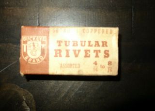 Vintage Box Of 50 1 Buckeye Brand 4/16 - 8/16 Tubular Rivets Wollaston,  Mass.