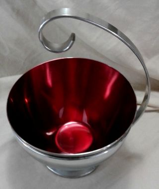 Mid Century Modern Compote Abstract E.  Dragsted Red Bowl Danish Silver Retro Vtg