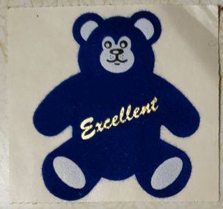 1980s Personal Expressions Fuzzy Dark Blue Bear Sticker Mod