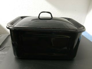 Vintage Metal Enamel Ware Pan Lid Rectangle 7.  5 " X 5.  25 " Black Kitchen Cooking