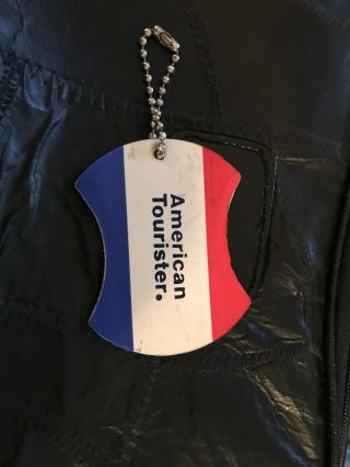 Vintage American Tourister Vinyl Luggage Id Tag W/ Chain,  Red White Blue,