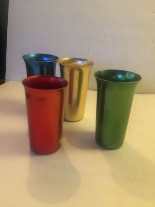4 Vintage Spun Aluminum Cups Glasses 5 "
