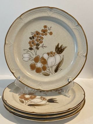 4 Vtg Baroque Hearthside Stoneware 10.  5” Autumn Fair Dinner Plates Japan Speckle