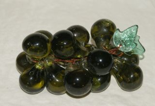 Green Glass Grape Cluster - Mid Century - 7 " Long - Copper Wiring