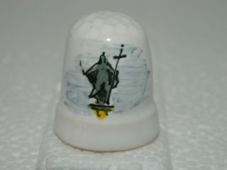 Vintage Porcelain Souvenir Collectible Thimble - Warszawa - Saint With Cross (a28)