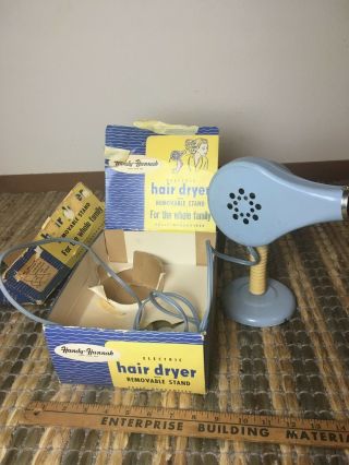 Vintage Handy Hannah Electric Hair Dryer Blue With Stand Mid Century