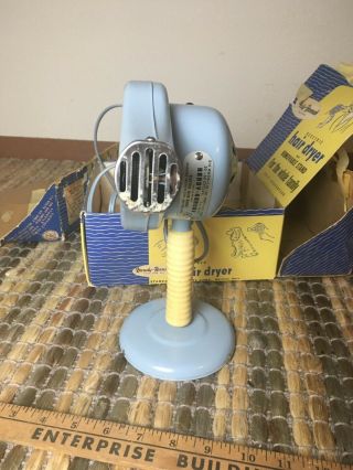 Vintage Handy Hannah Electric Hair Dryer Blue With Stand Mid Century 2