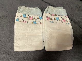 Vintage Plastic Backed Baby Diapers Size Medium.  Full Pack 3