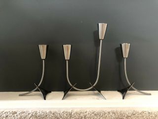 Mid Century Stainless Steel Candle Holders Eames Style