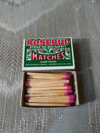 Rosebud Matches Vintage 1977 Ohio Match Company Damp Proof Strike On Box Safety