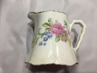 Vintage W.  S.  George Radisson Gold Trimmed Rose Covered Pitcher/ Creamer 3 1/4 "
