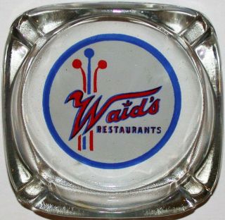 Vintage Glass Ashtray Waids Restaurants Kansas City Missouri Old 3 Color Logo
