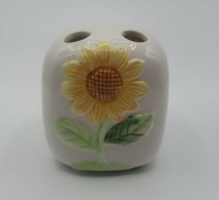 Sunflower 1950 Vtg Porcelain Toothbrush Holder Retro Mcm Yellow Flower Power