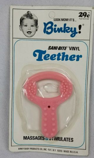 Baby Teethers Binky Gum Rubber Teething Ring Sani - Bite Pink Fun Baby Shower Gift