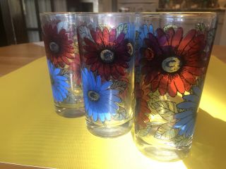 Georges Briard Signed Mid - Century Blue and Red Daisies - Set of 3 2