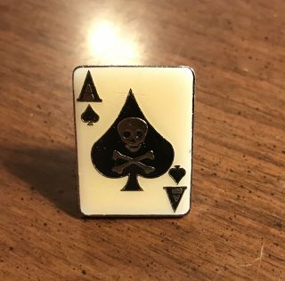 Vintage Ace Of Spades Playing Card Skull & Cross Bones Lapel Hat Vest Pin