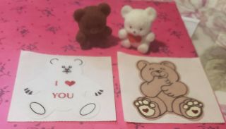 1980s Personal Expressions 2 Fuzzy Bear Sticker Mods & 2 Mini Flocked Bears