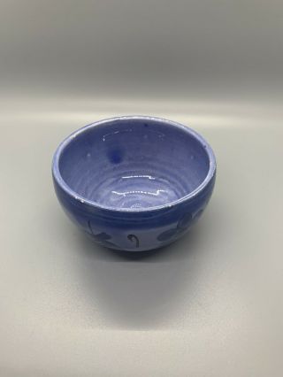 Vintage Mexican Art Pottery Small Bowl Trinket Dish Blue Bird Flower Handpainted 3