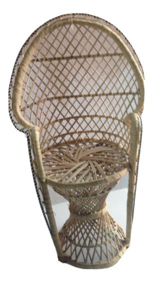 Vintage Small Peacock Wicker Rattan Plant Stand Chair Boho Mid Century (small)