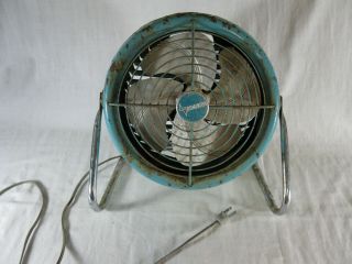 1950s Vintage 10 " Dominion Turquoise Teal Blue Industrial Floor Fan