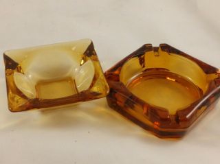 (2) Vintage Amber Glass Ashtrays