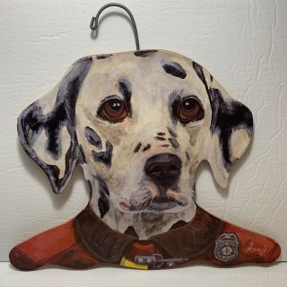 Vtg Stupell Johnston Dalmation Dog Firefighter Wooden Coat Hanger Annie