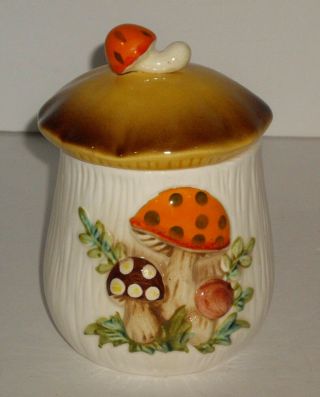 Retro 1978 Sears & Roebuck Co.  Mushrooms Small Canister With Lid Made In Japan