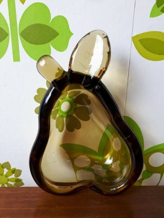 60s/70s Vintage Green Pear Shaped Art Glass Dish Ashtray Bowl Mid Century (15)