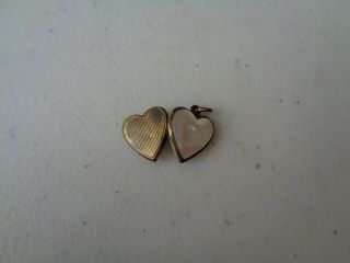 Very Small Mother Of Pearl Gold Tone Heart Locket Charm Does Not Stay Closed